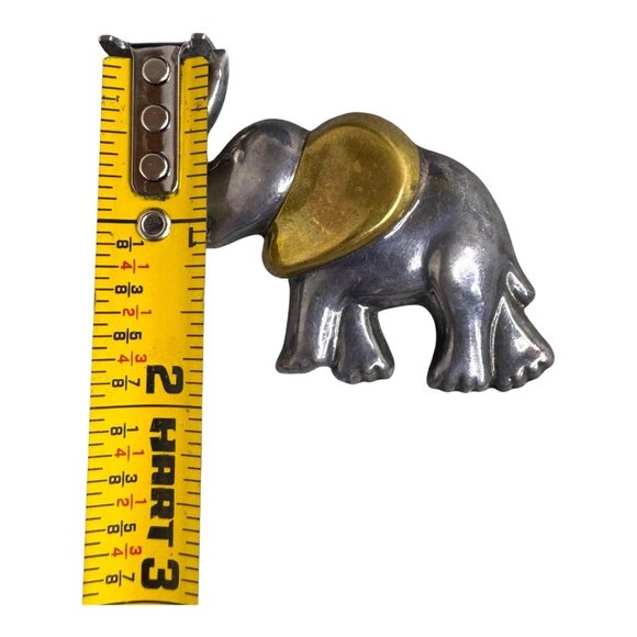 Vintage Laton Taxco Silver Gold Two Tone Elephant Brooch Pin Trunk Up pendant - Picture 5 of 6